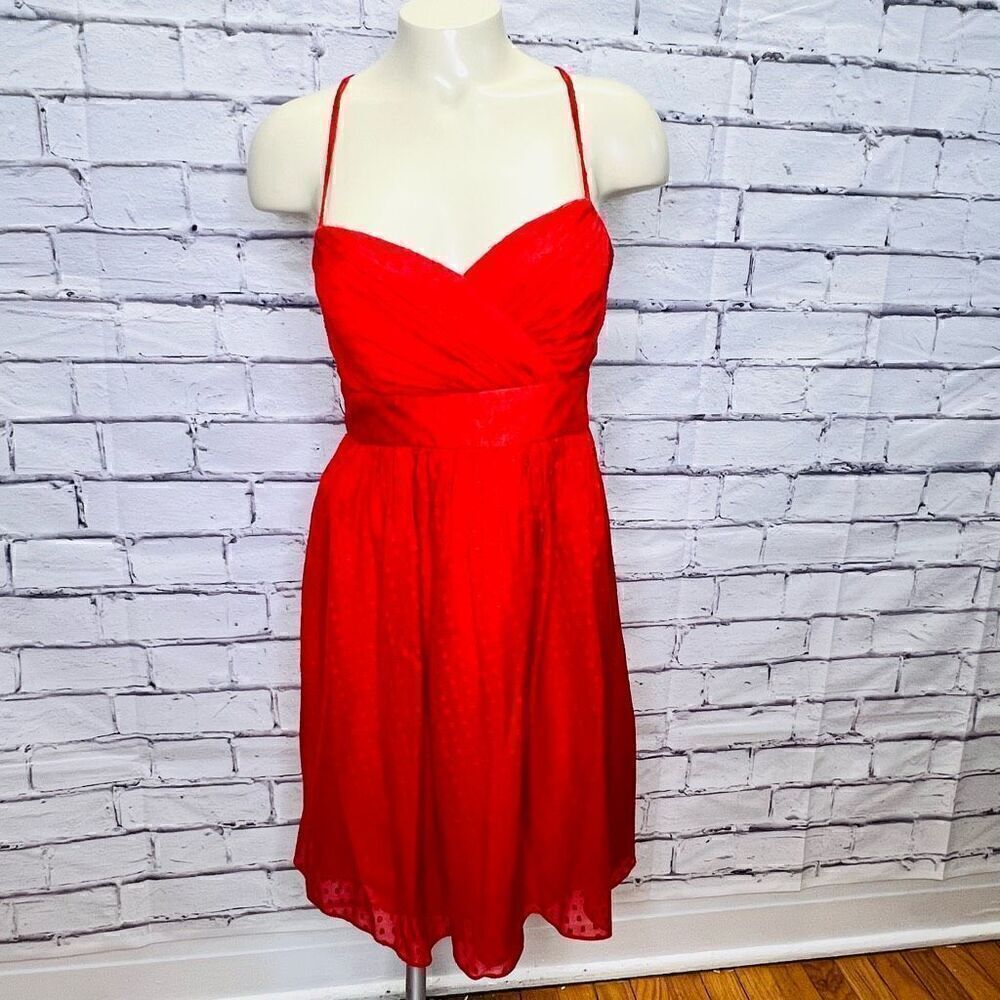 Shoshanna Womens Red Sleeveless Dotted Empire Waist Mini Dress Size 2